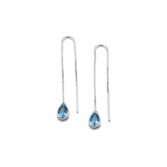 Blue Topaz Threader Earrings in Sterling Silver