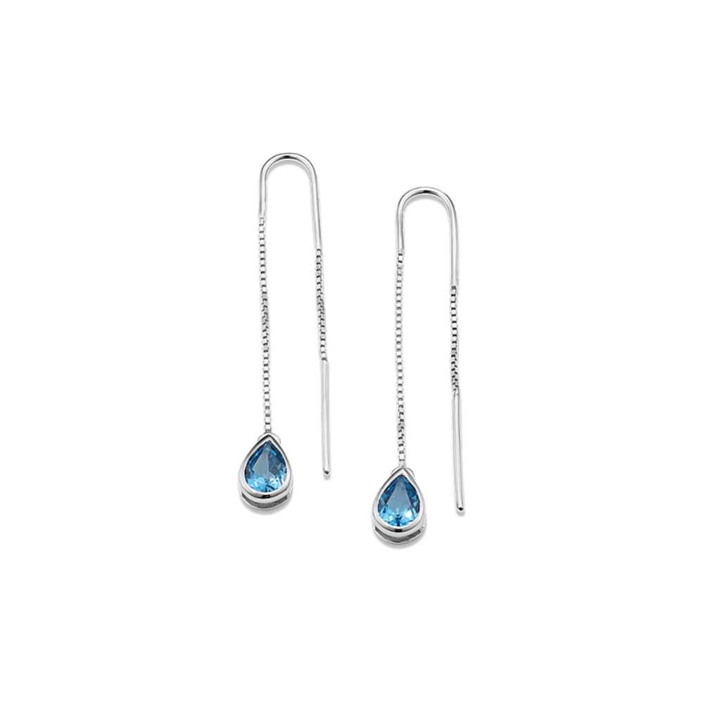 14k White Gold Genuine Blue Topaz Pear Bezel Threader Earrings 14k White Gold Genuine Blue Topaz Pear Bezel Threader Earrings