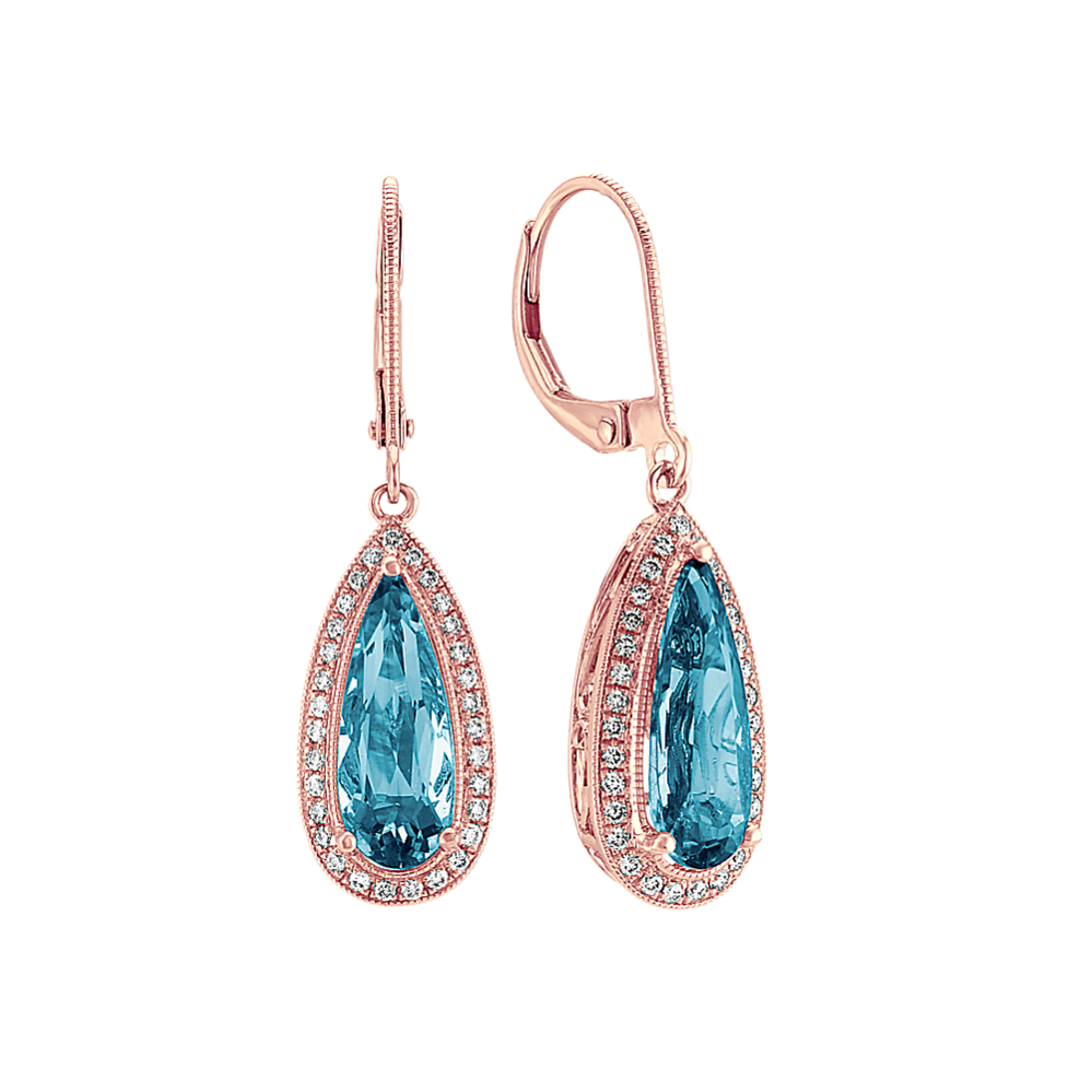 London Blue Topaz and Diamond Dangle Earrings in 14k Rose Gold