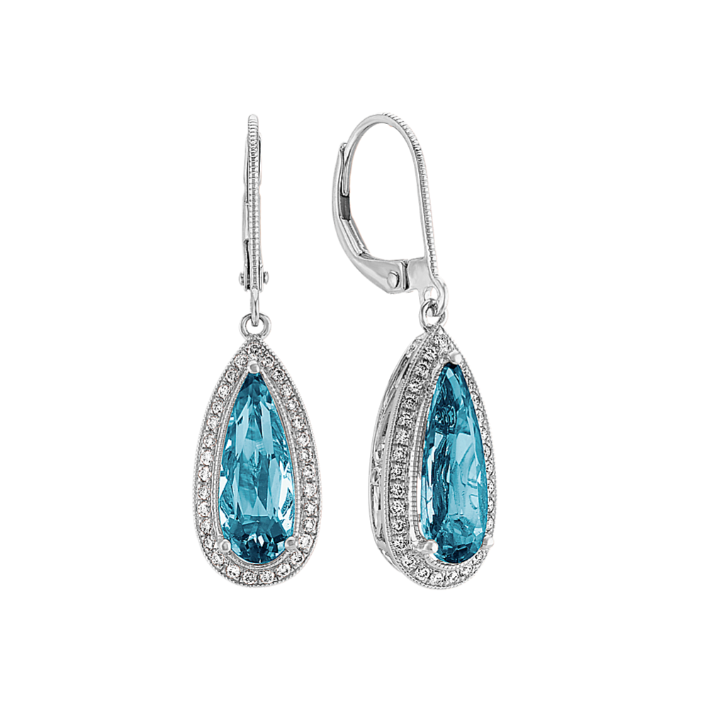 London Blue Topaz and Diamond Dangle Earrings in 14k White Gold