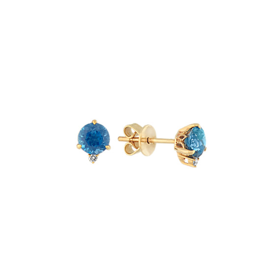 London Blue Topaz and Diamond Earrings in 14k Yellow Gold