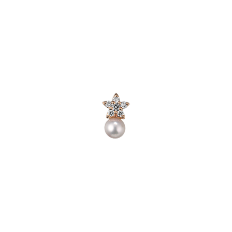 Meringue 3.5mm Cultured Akoya Pearl and Natural Diamond Earrings in 14K Rose Gold