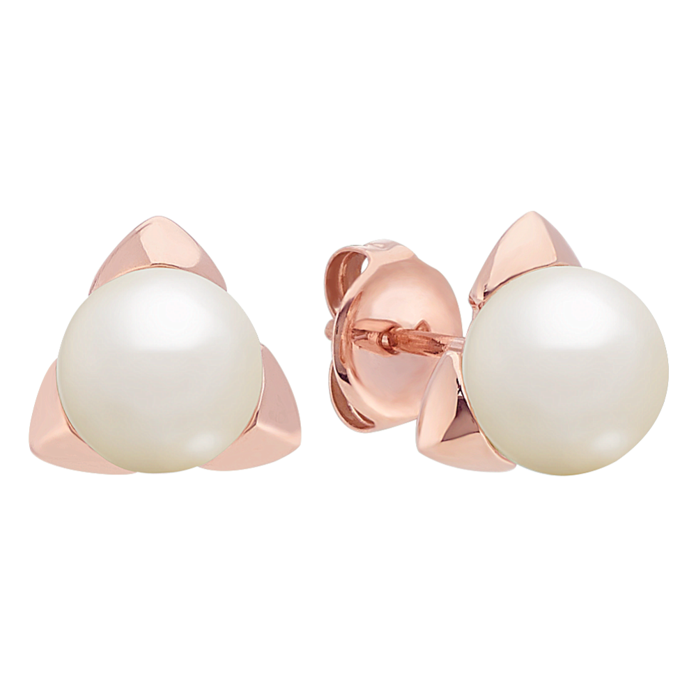 Modern Freshwater Cultured Pearl Studs in 14k Rose Gold