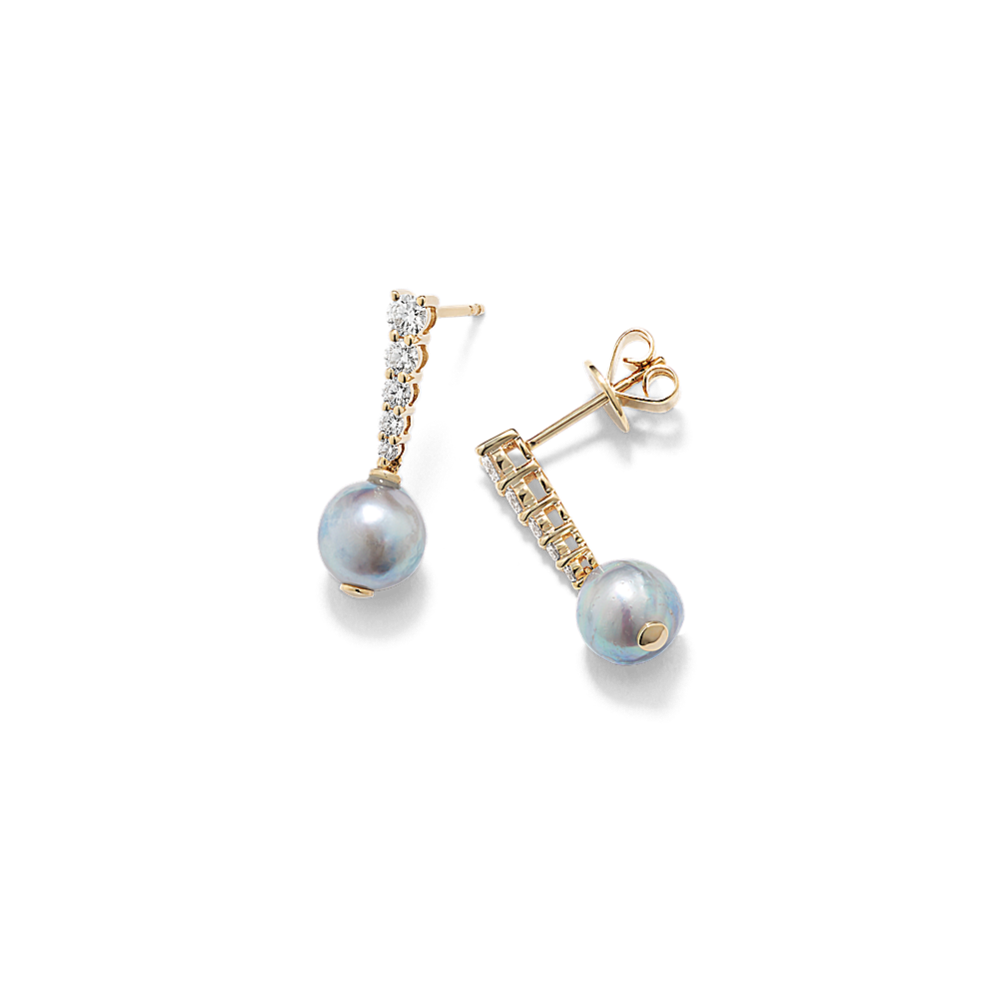 Cultured Blue Akoya Pearl Dangle Earrings