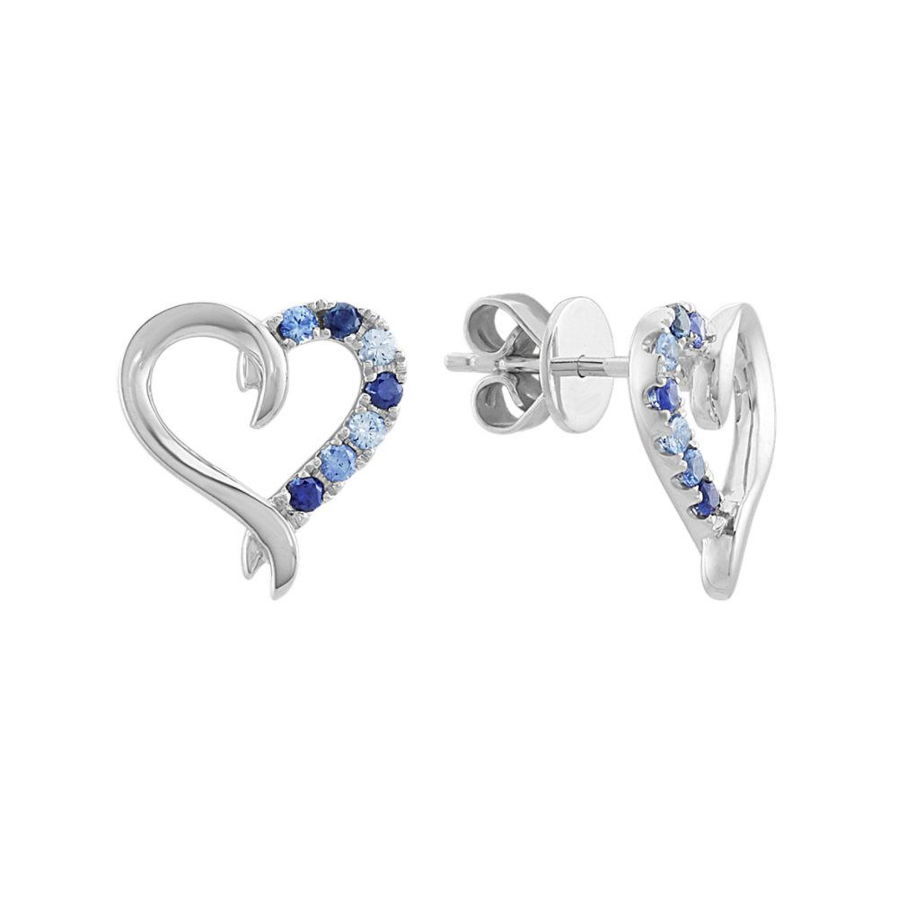 Multi Colored Blue Sapphire Heart Earrings
