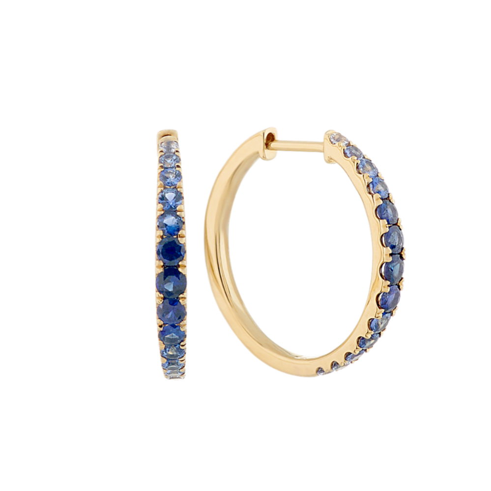 Multi Colored Blue Sapphire Hoop Earrings
