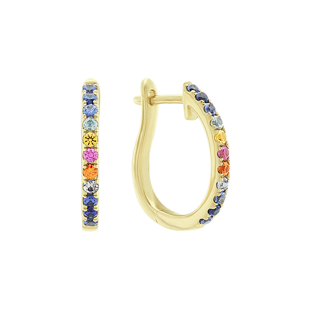 Multi-Colored Sapphire Hoop Earrings in 14k Yellow Gold