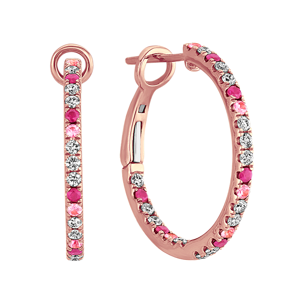 Multi-Pink Sapphire & Diamond Inside-Out Hoop Earrings