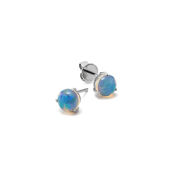 Natural Opal Solitaire Earrings in Sterling Silver