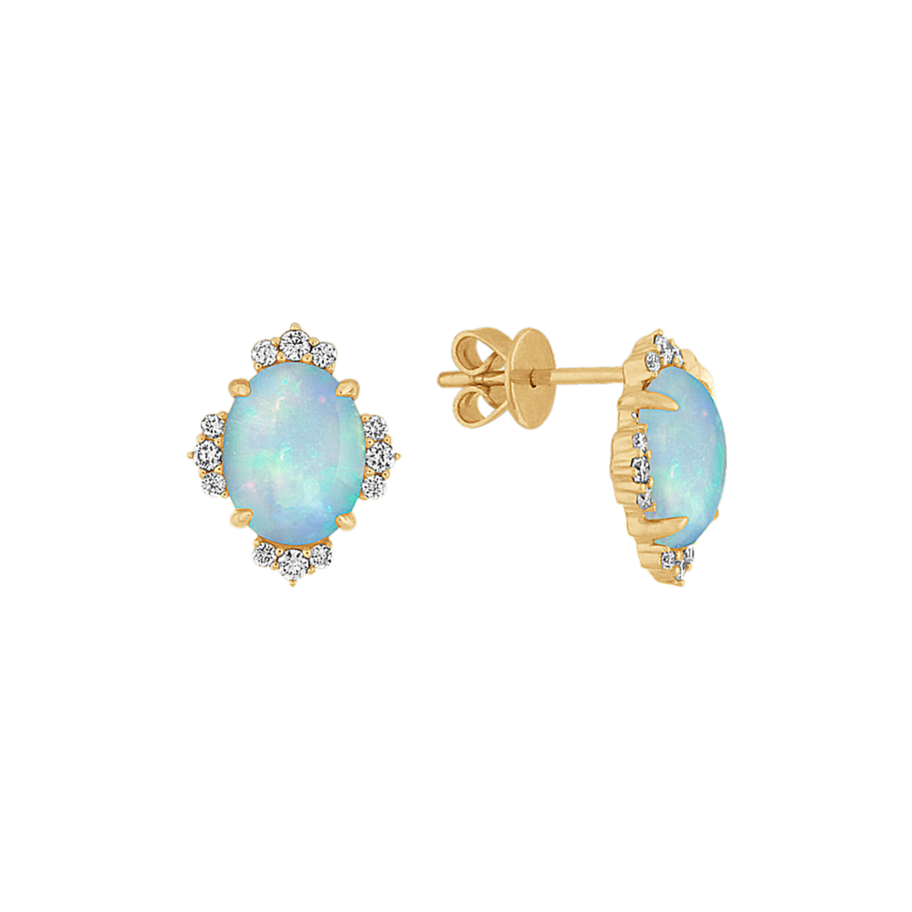 Opal and Diamond Earrings in 14K Yellow Gold