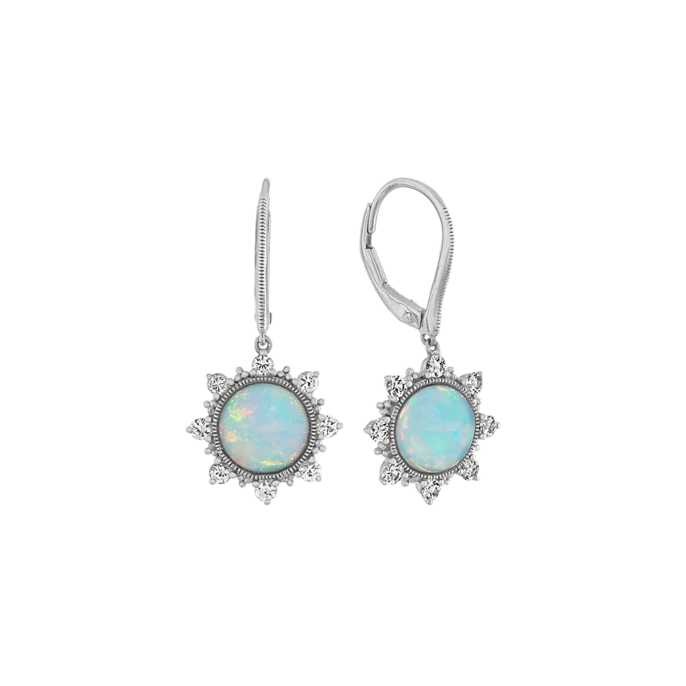 Helena Natural Opal and White Natural Sapphire Dangle Earrings in Sterling Silver