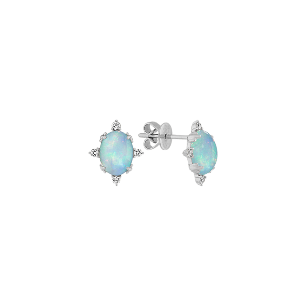 Ophelia Opal and Diamond Earrings in 14K White Gold