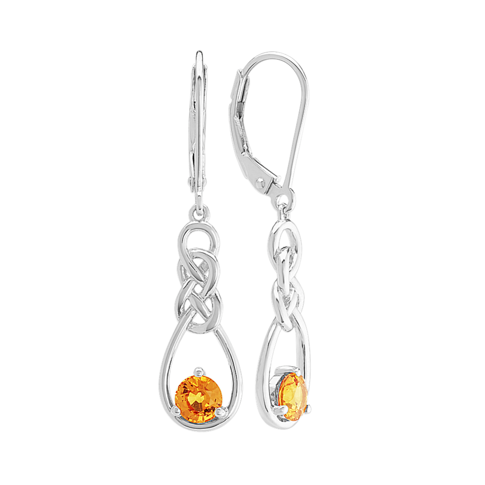 Orange Sapphire Dangle Earrings in Sterling Silver