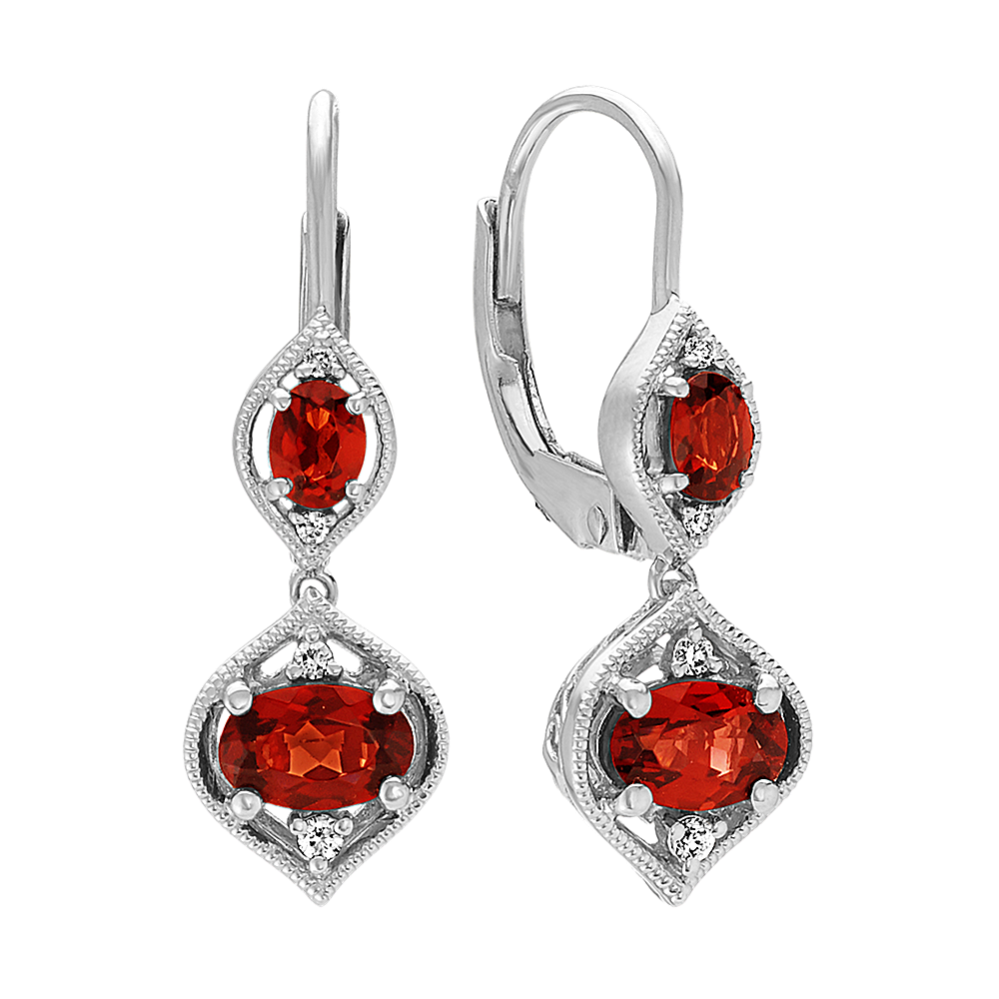 Oval Garnet and Diamond Dangle Earrings