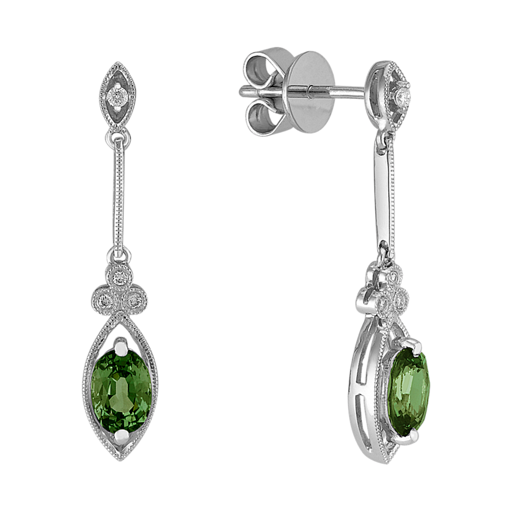 Oval Green Sapphire and Diamond Earrings