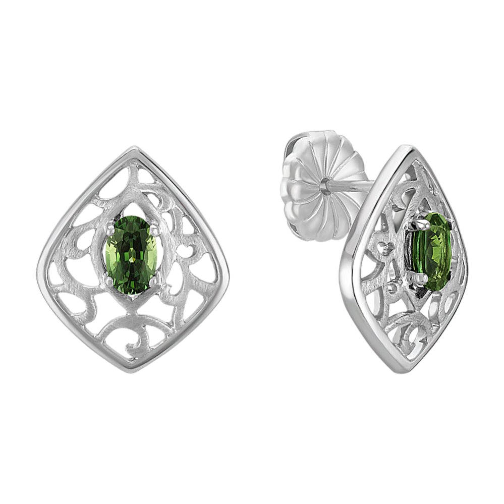 Oval Green Sapphire and Sterling Silver Earrings