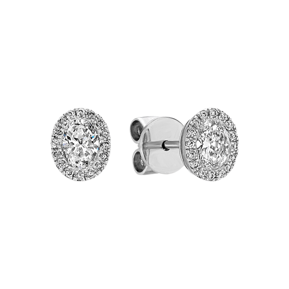 Oval Halo Diamond Earrings in 14k White Gold