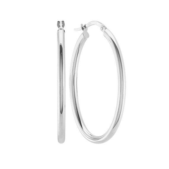 Oval Hoop Earrings in 14k White Gold | Shane Co.