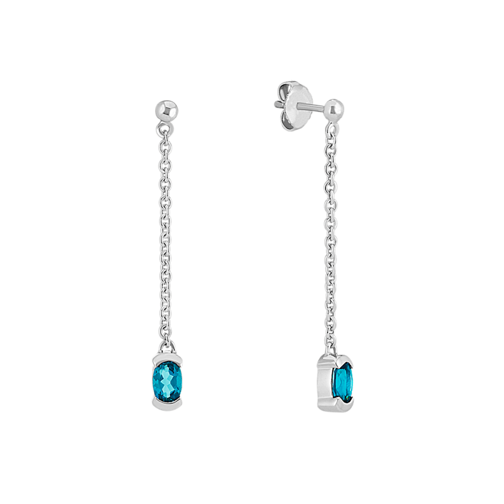 Oval London BlueTopaz Dangle Earrings in Sterling Silver