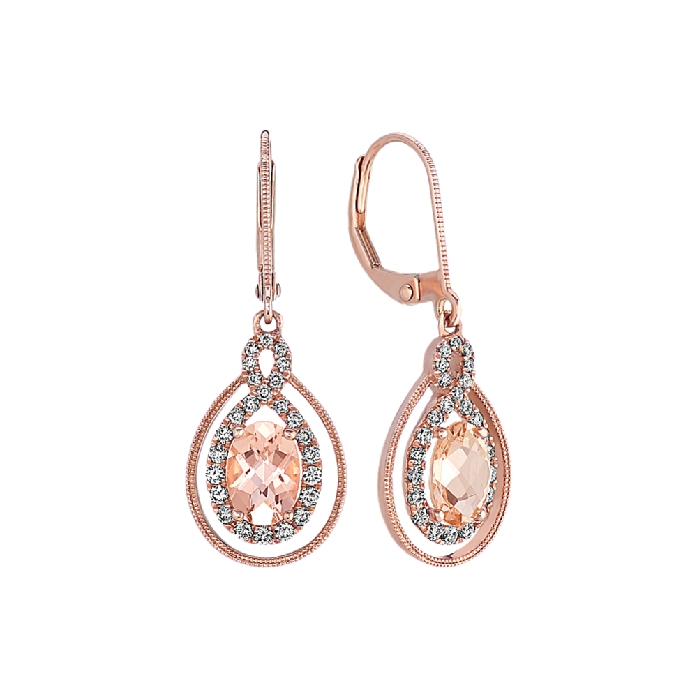 Oval Morganite & Diamond Dangle Earrings
