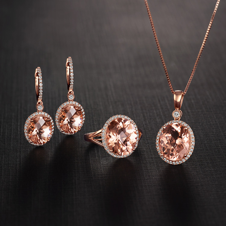 Oval Morganite and Round Diamond Leverback Earrings in Rose Gold