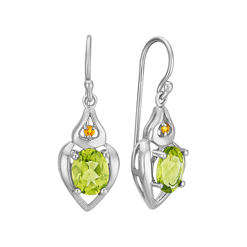 Oval Peridot and Round Citrine Earrings in Sterling Silver