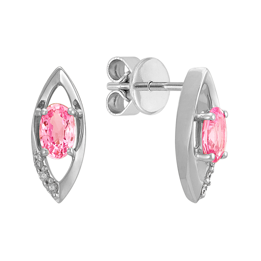 Oval Pink Sapphire and Round Diamond Earrings