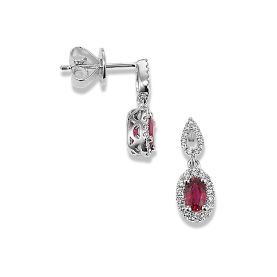 Oval Ruby & Diamond Drop Earrings