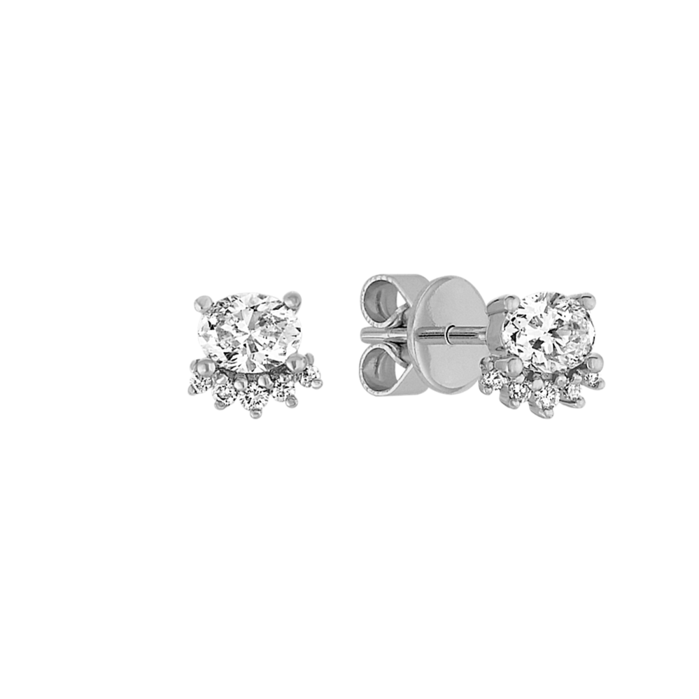 Oval and Round Diamond Earrings in 14k White Gold
