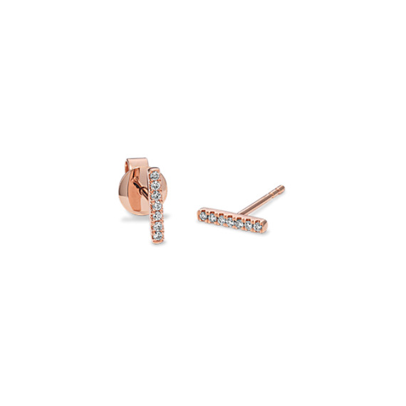 Pave-Set Round Diamond Bar Earrings in 14k Rose Gold