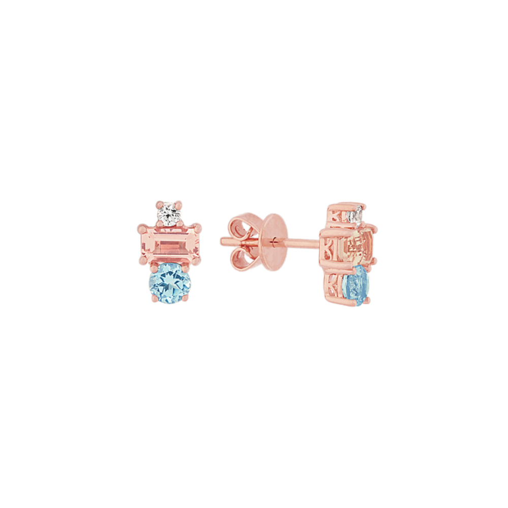 Peach Morganite and Sky Blue Topaz Earrings