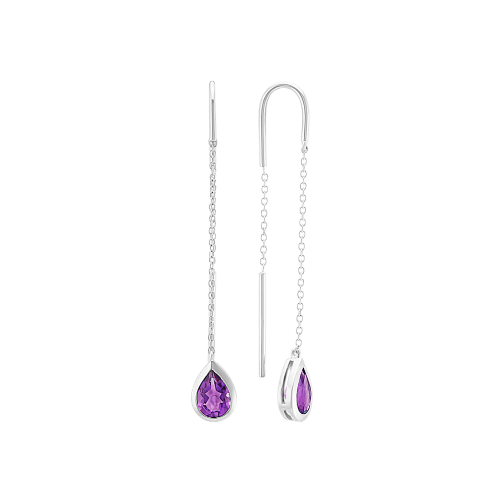 Amethyst Threader Earrings in Sterling Silver