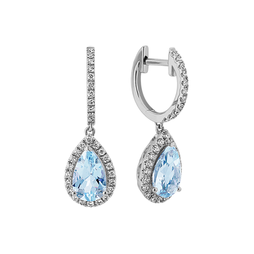Pear-Shaped Natural Aquamarine and Natural Diamond Dangle Earrings