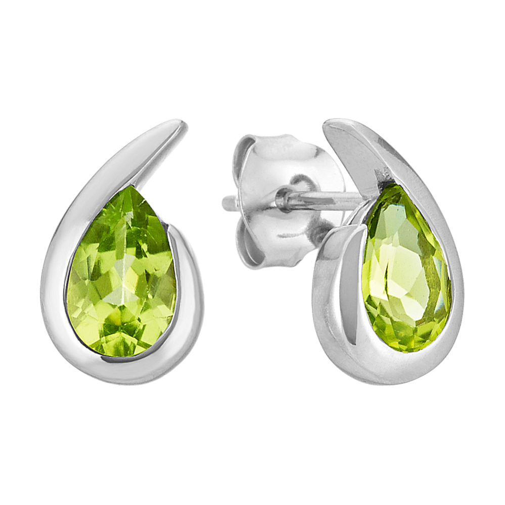Pear-Shaped Bezel-Set Peridot Earrings in Sterling Silver