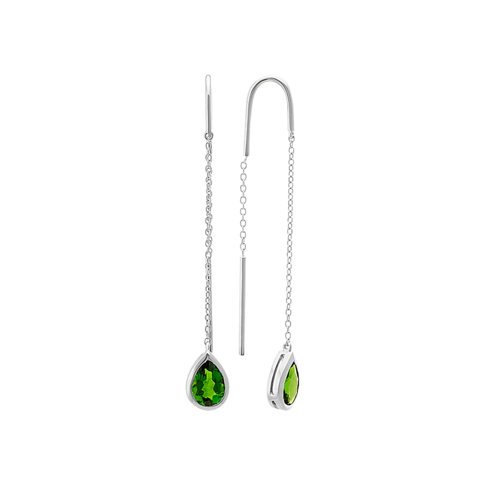 Pear-Shaped Chrome Diopside Threader Earrings in Sterling Silver