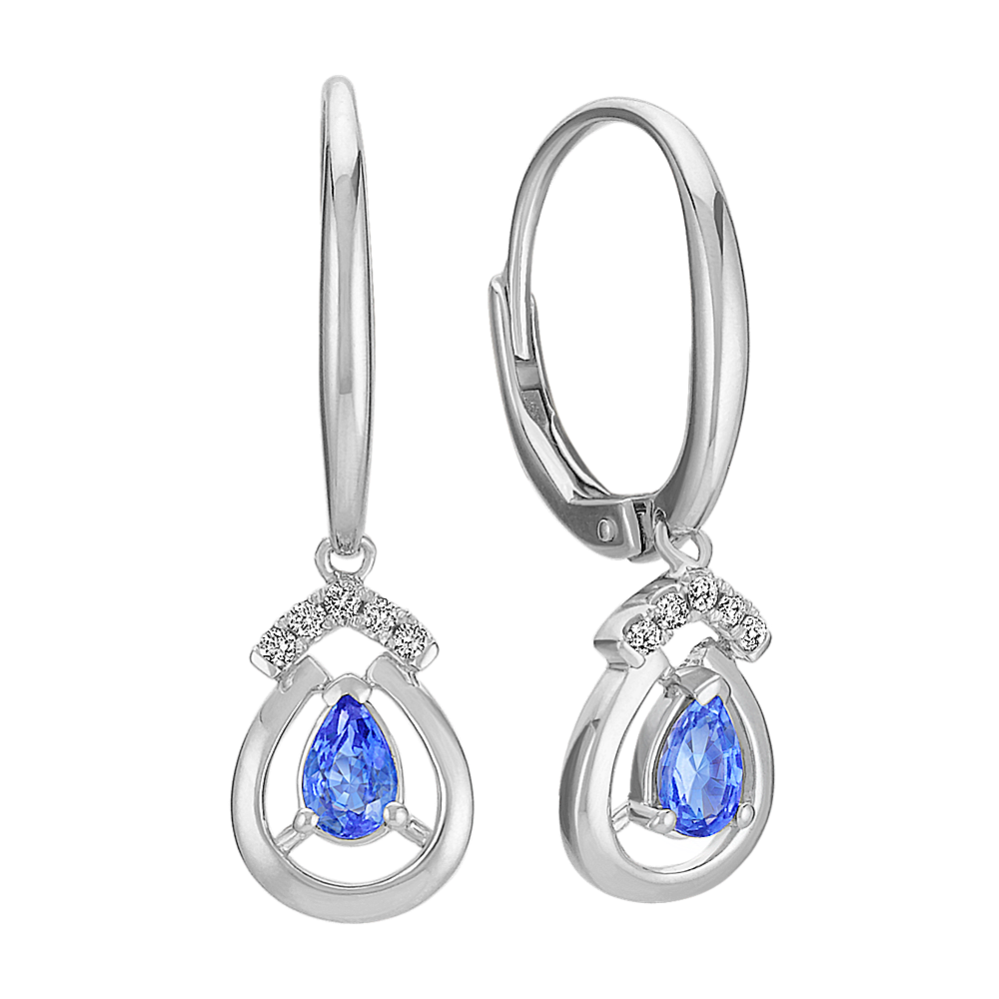 Pear-Shaped Kentucky Blue Sapphire and Diamond Leverback Earrings