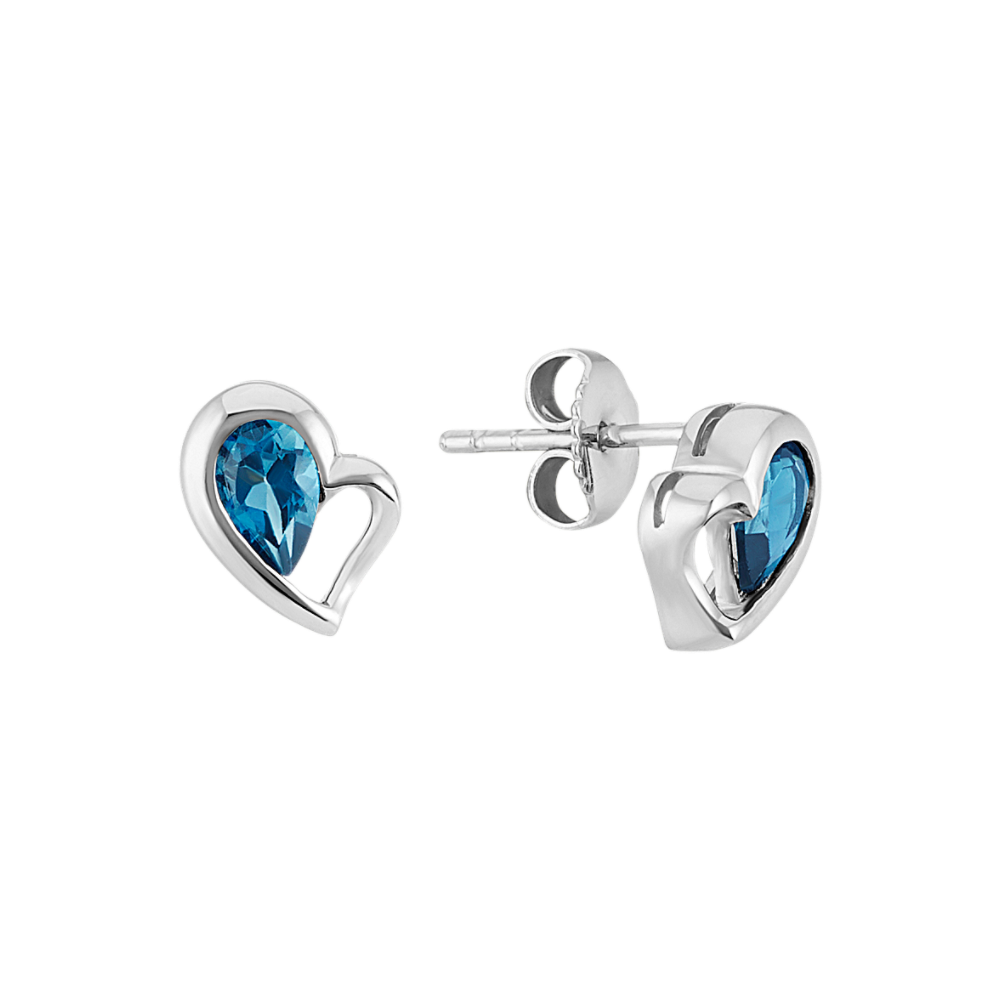 Pear-Shaped Natural London Blue Topaz Heart Earrings