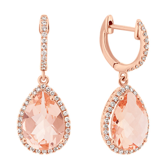 Pear-Shaped Morganite and Diamond Earrings in 14k Rose Gold