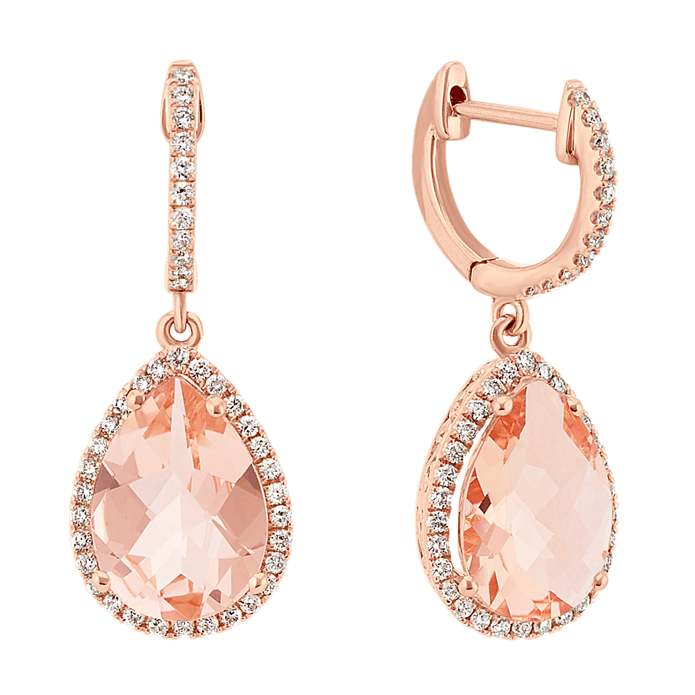 Pear-Shaped Morganite and Diamond Earrings in 14k Rose Gold | Shane Co.