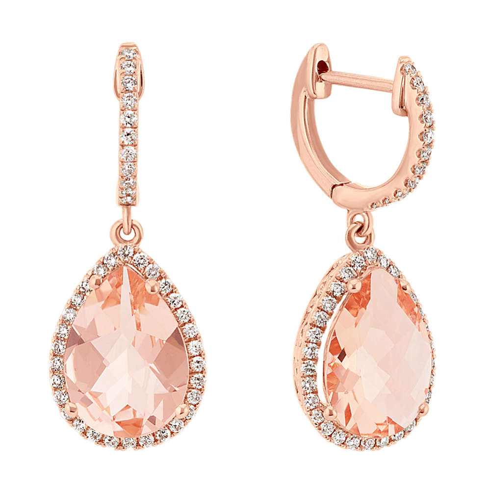 Mojave Morganite & Diamond Halo Drop Earrings