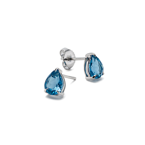 Pear-Shaped Natural London Blue Topaz Earrings