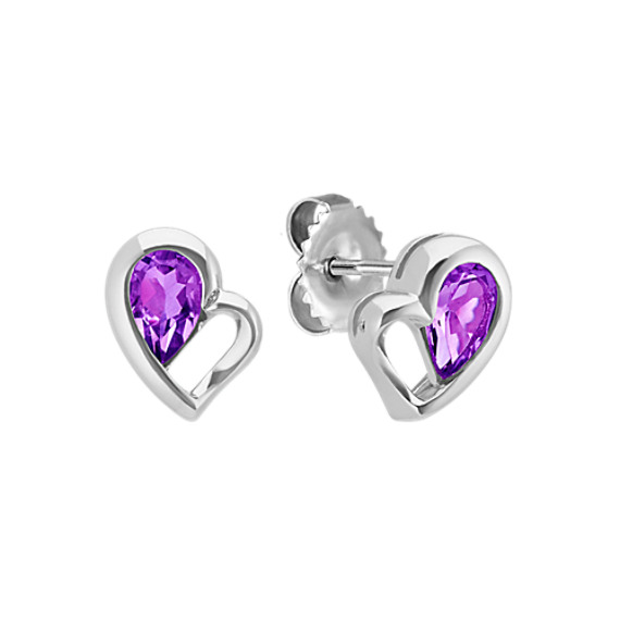 Pear Shaped Purple Amethyst Heart Earrings Shane Co Pear Shaped Purple Amethyst Heart Earrings