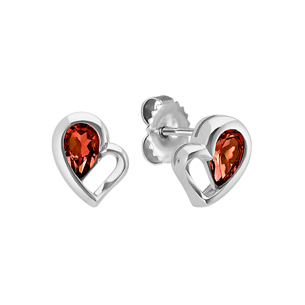 Pear-Shaped Red Garnet Heart Earrings