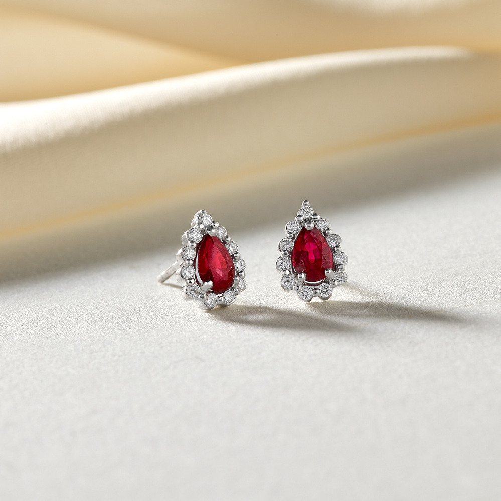 Pear-Shaped Ruby and Diamond Earrings | Shane Co.