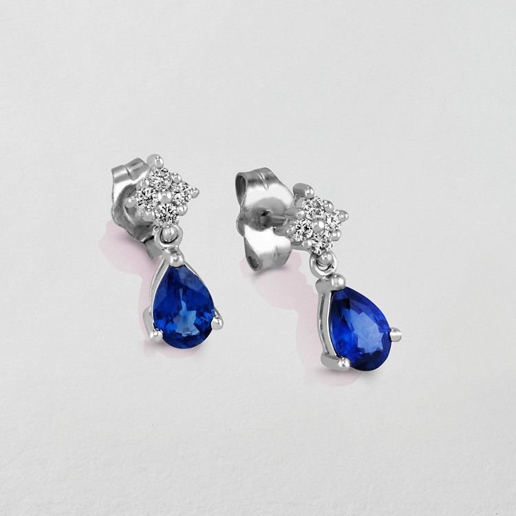 Pear-Shaped Natural Sapphire and Natural Diamond Earrings