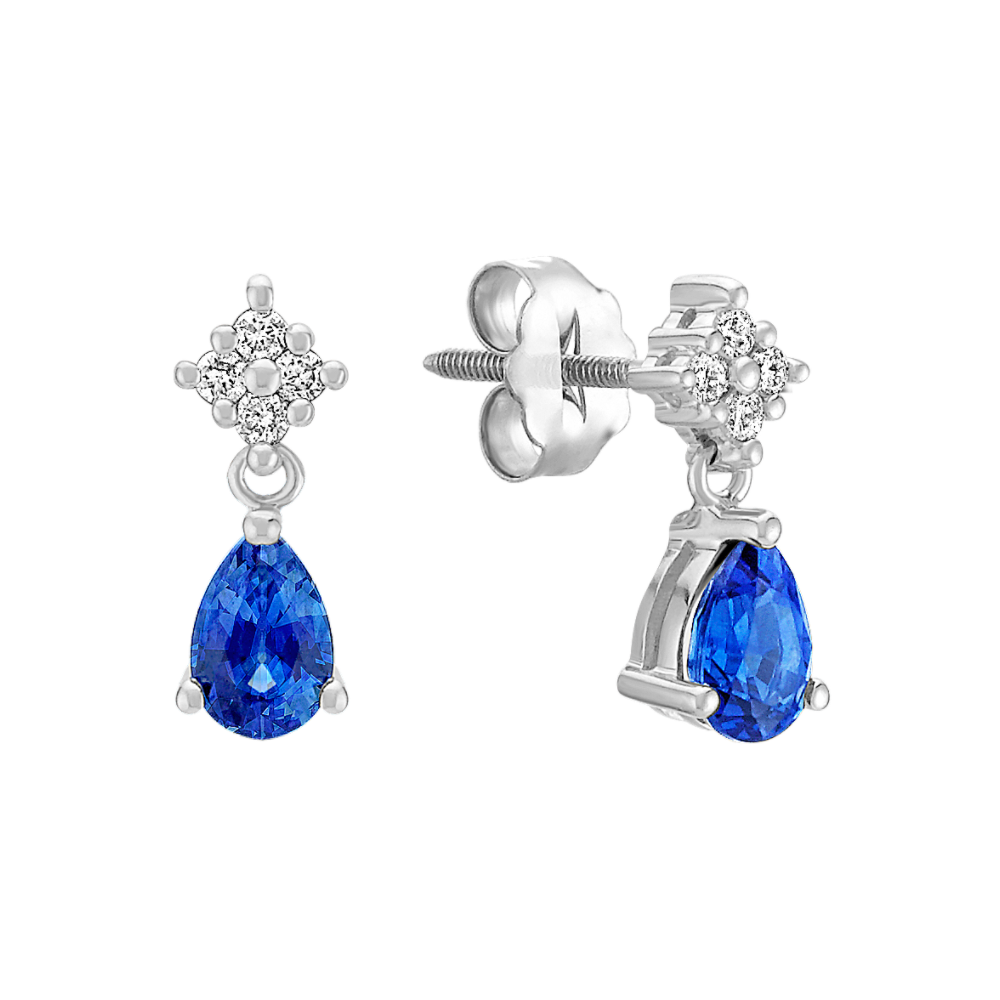 Pear-Shaped Natural Sapphire and Natural Diamond Earrings