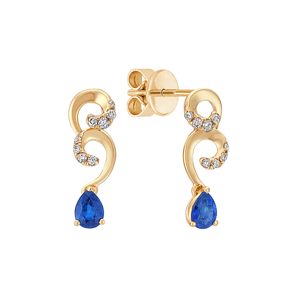 Pear-Shaped Sapphire and Round Diamond Earrings