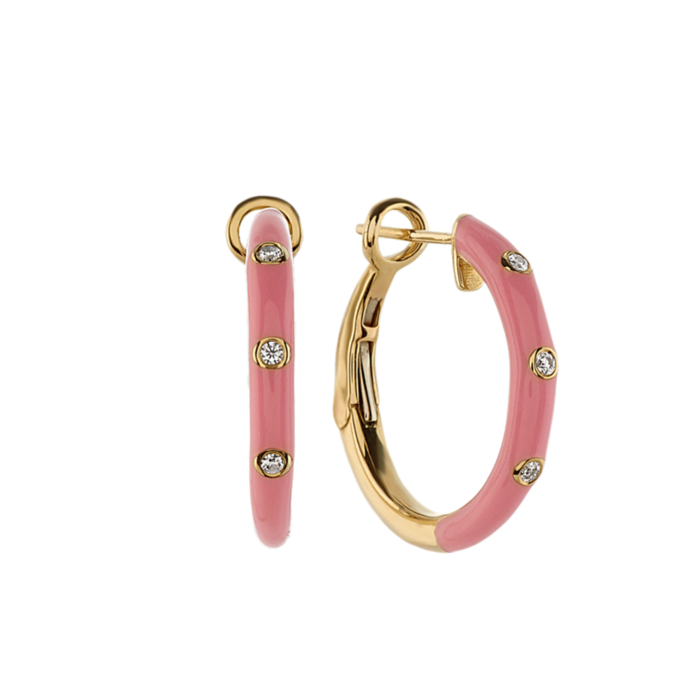 Peony Enamel and Diamond Hoop Earrings