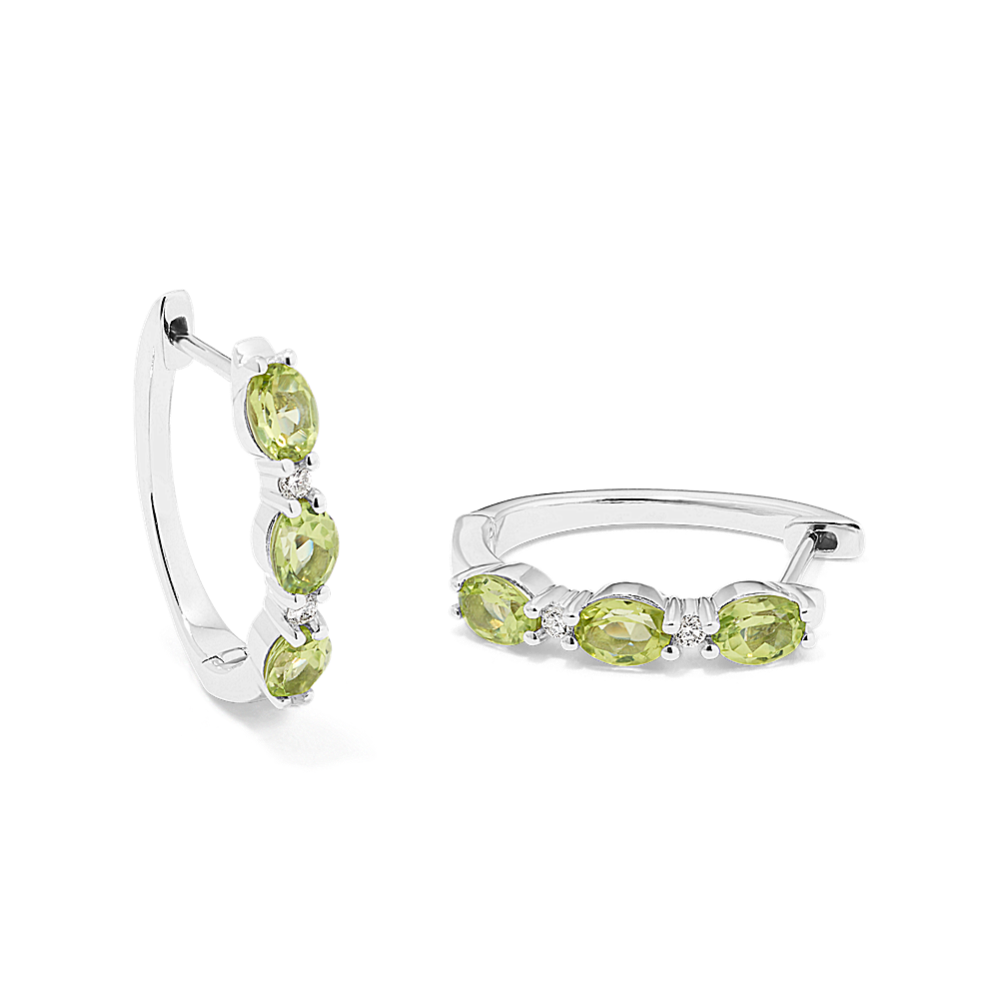 Peridot & Diamond Hoops in Sterling Silver