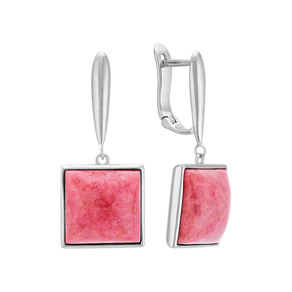 Pink Rhodonite and Sterling Silver Leverback Earrings | Shane Co.